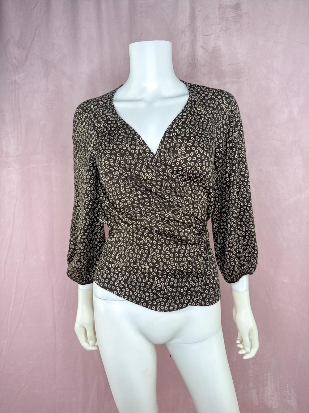 Diana Von Furstenberg DVF Womens Brown Silk Wrap Blouse Top Size 4 Vintage